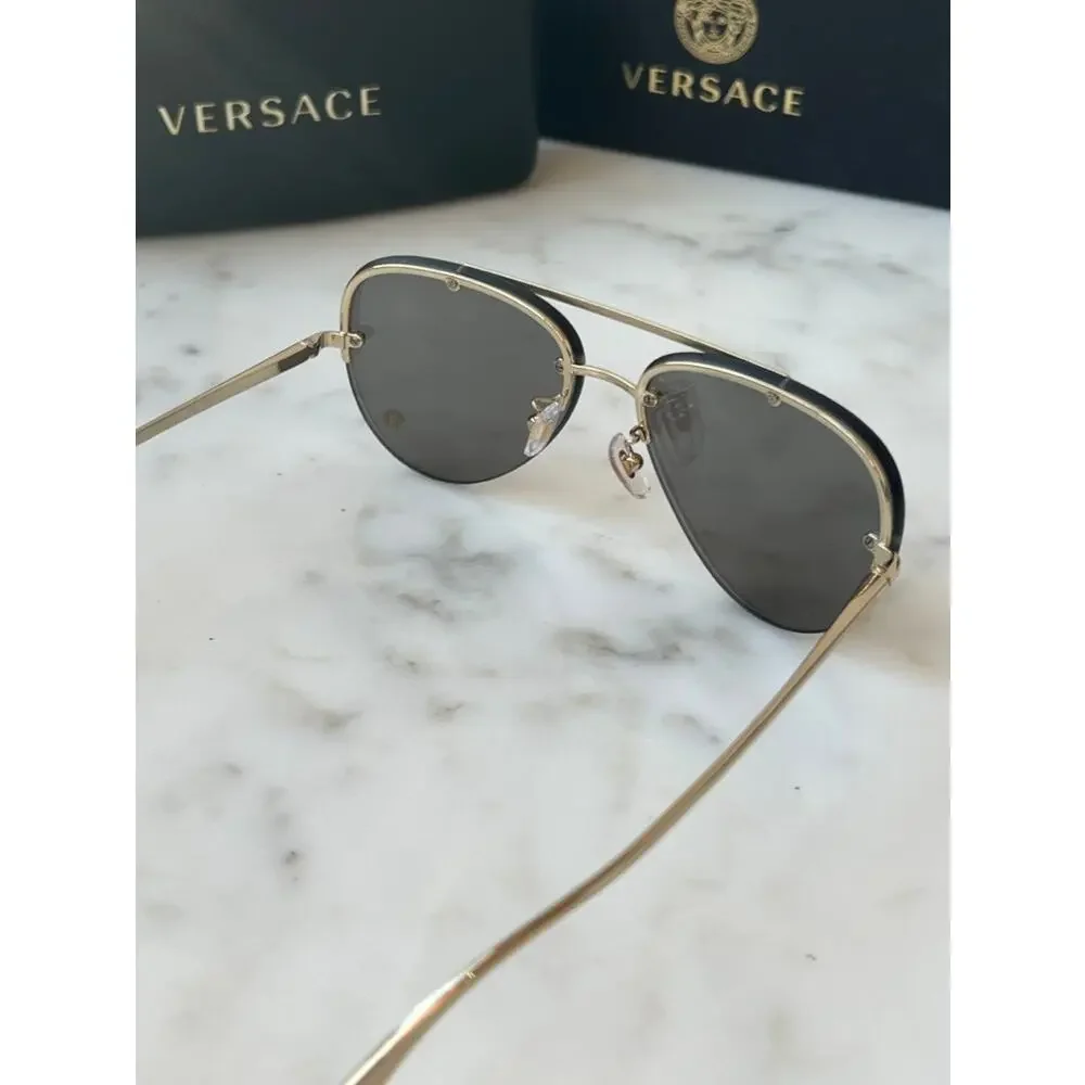 NEW Versace VE2231 Silver Mirror Medusa Aviator Sunglasses